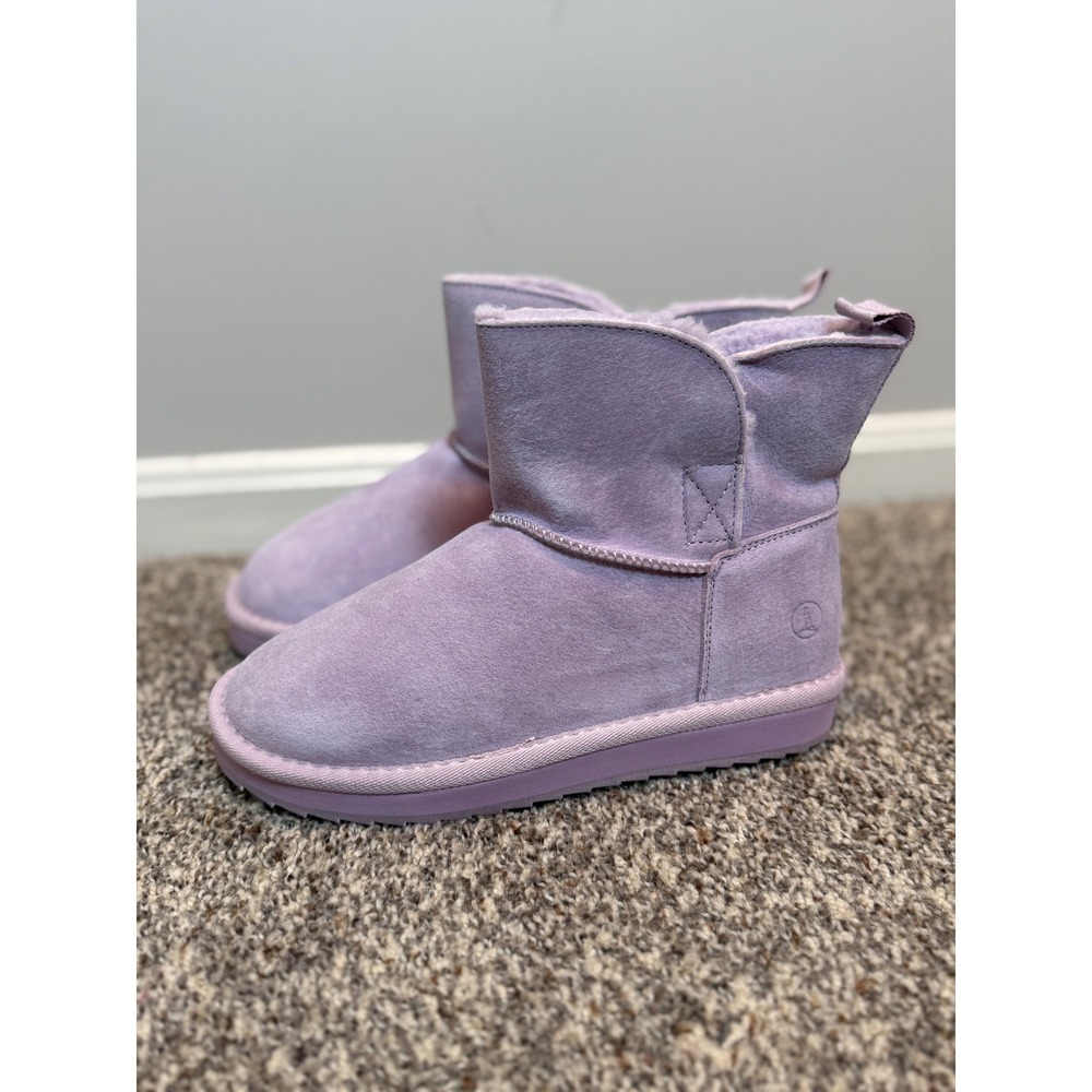 NWT Lands End Girls 3 Suede Shearling Slip On Boots Cozy Winter Purple Lilac